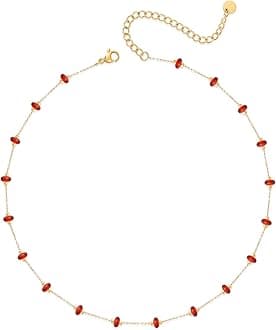 YADUDA Natural Stone Choker Necklace for Women 18K Gold Plated Beaded Necklace Turquoise Malachite Carnelian Aventurine Purple Crystal Stone Tiny Birthstone Choker