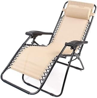 Folding Rest Chair Comfortable Padded Headrest Built-in Handle Perfect for Outdoor Leisure, Beach Trips, Picnics, Hiking, Fishing, Camping, Backyard, and Travel (Beige)