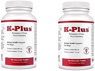 K-Plus Potassium Citrate Plus Cranberry Supplement for Dogs - UTI Remedy Chewable Tablets - Supports Bladder Health - for Every Dog Breed, 200 Chewable Tablets