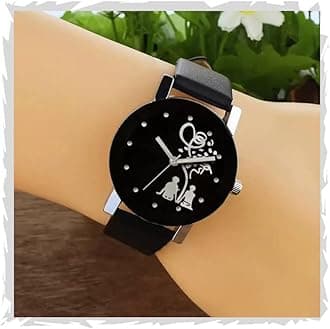 Acnos Brand Analog Watch for Girls 5 Diffrent Dial Diamond Cut Glass Black Leather Watch for Women Analog Girl Watches