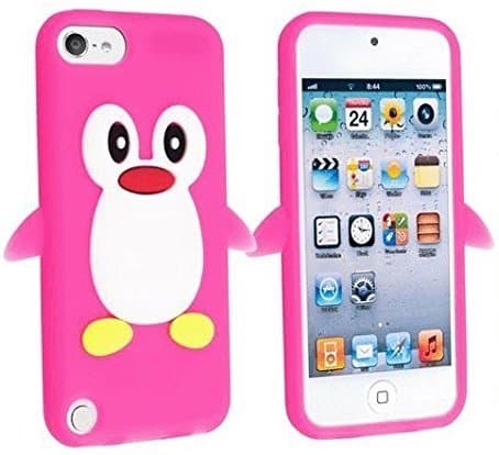 iPod Touch 5th 6th Generation Case, iPod Touch 5/6 Case Genuine ZAFOORAH Shockproof Impact Defender Cartoon with 3 Bonus items Stylus, Screen Protector, Microfiber Cloth (Penguin - Dark Pink)
