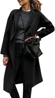 FSHAOES Womens Lapel Peacoat Winter Double-Breasted Outerwear Mid Long Jacket Casual Trench Coat