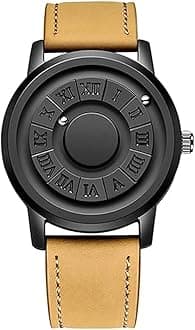 Cool Magnetic Levitation Watch, Magnetic Watches for Men, Men'S Quartz Magneto Magnetic Watch, Magnetic Bead Analog Watch,Unique Pointer Design, Casual Fashion Waterproof Men'S Wrist Watch (A-Leather)