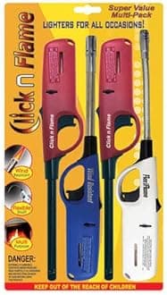 Click n Flame Utility Lighter 4-Pack - Wind Resistant Flexible Shaft Multi Purpose Lighter for BBQ, Kitchen, Candle, Fireplace, Grill