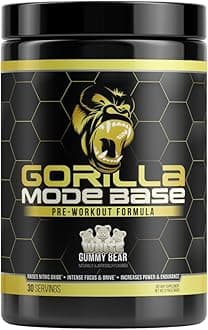 Gorilla Mind Base Pre Workout - Raises Nitric Oxide Intense Focus & Drive Endurance Power - L-Citrulline, L-Tyrosine, Betaine, Alpha-GPC, Caffeine, Huperzine A - 360 Grams (White Gummy Bear)