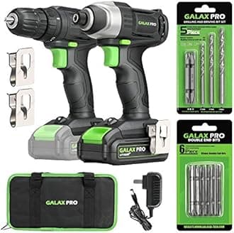 Cordless Drill Driver/Impact Driver with 1pcs 1.3Ah Lithium-Ion Batteries, Charger Kit, 11pcs Accessories and Tool Bag