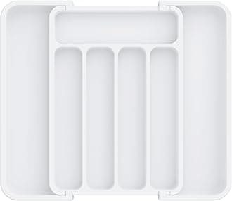 Aujen Silverware Organizer - Expandable Kitchen Drawer Organizer, Adjustable Utensil Organizer, Cutlery Tray for Forks, Knives, Multipurpose Kitchen Organizers and Storage Solution, White, Medium