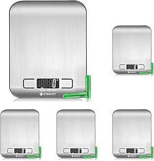 Digital Kitchen Scales, Premium Stainless Steel Food Scales, Professional Food Weighing Scales with LCD Display, Incredible Precision up to 1 g (5 kg Maximum Weight), Silver (Pack of 5)
