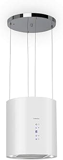 Klarstein Berett Island Extractor Hood - Island Extractor Hood, Diameter 35 cm, 190 W Motor Power, Max. 560 m³ / h Air Circulation, 3 Power Levels, LED Hob Light, Stainless Steel, White