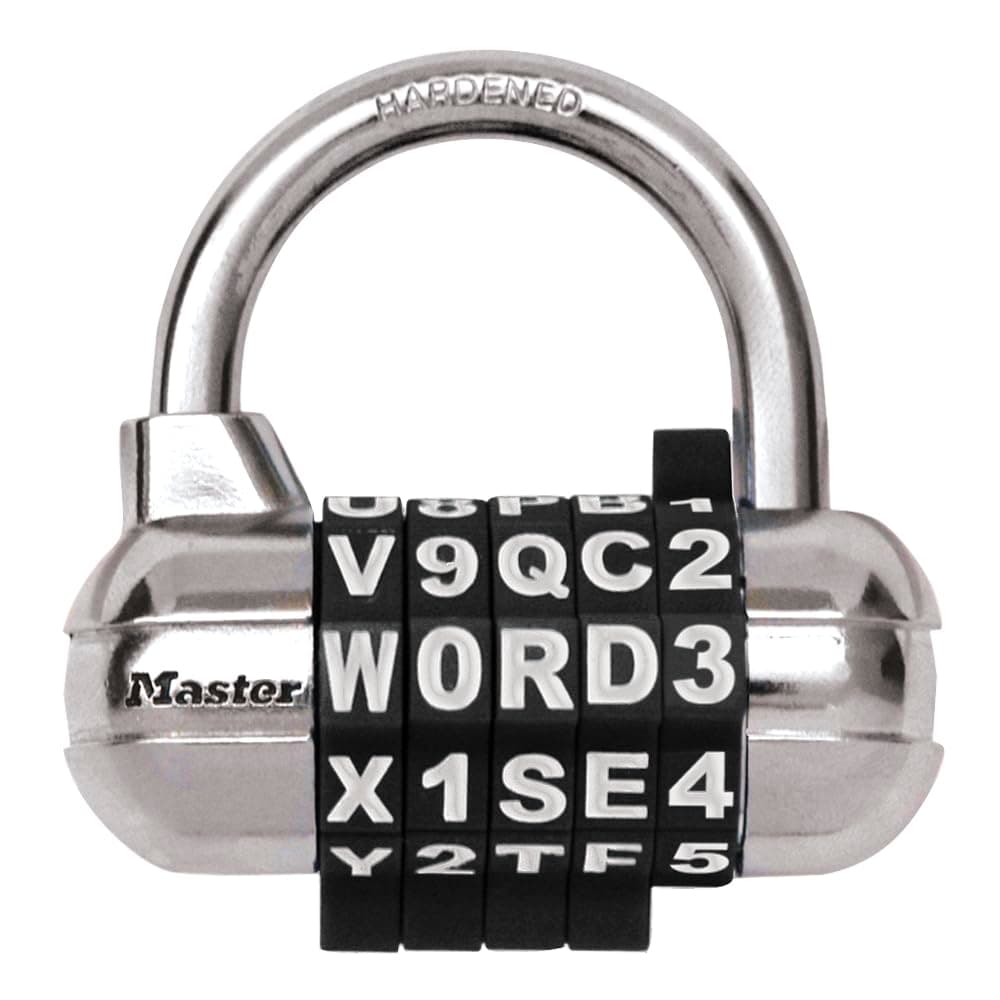 Master Lock Padlock, Set Your Own Word Combination Lock, 2-1/2 in. Wide, Black, 1534DBLK