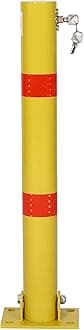 Round Parking Bollard Safety Post with Lock, 27.6" Steel Car Parking Protection Barrier, Includes 4 Anchor Bolts for Garage & Traffic-Sensitive Areas, Yellow