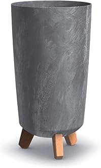 Tall Slim Marengo grey Look Plastic Planter Flower Soil Pot Indoor Outdoor With Legs