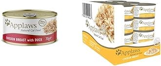 Applaws 100% Natural Wet Cat Food, Chicken with Duck Can, 70g (Pack of 24) & 100% Natural Wet Cat Food, Chicken Breast in Broth 70 g Tin​, 24 x 70 g Tins