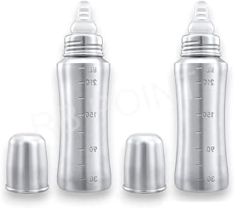 Pack of 2 Anti-Corrosion Stainless Steel Baby Feeding Bottle for Kids/Steel Feeding Bottle for Milk and Baby Drinks Zero Percent Plastic No Leakage (240 ML Bottle)
