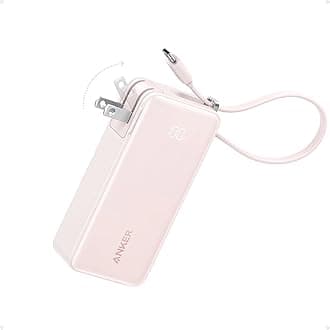 Nano 3-in-1 Portable iPhone Charger, 10,000mAh Power Bank with Built-in USB-C Cable and Foldable Wall Plug, 30W Max Battery Pack, Travel Essentials for iPhone 17/16/15 Series (Pink)