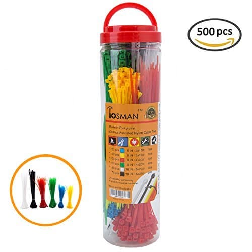 Tosman Assorted Zip Ties Multi Color Nylon Cable Ties Self Locking 6+8+10 Inch Yellow Blue Green Red White Black Wire Organizers 500 Pieces (Combo Pack)