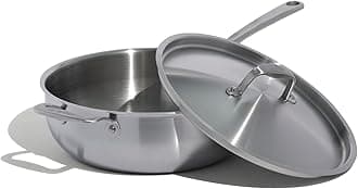 Cookware - 5 Quart Stainless Steel Saucier Pan - 5 Ply Stainless Clad - Professional Cookware - Made in Italy - Induction Compatible