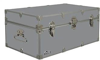 C&N Footlockers - Full-Size Happy Camper Trunk - #1 Summer Camp Trunk - Made in the USA - Steel Footlocker with Lid Stay - 32 x 18 x 13.5 Inches (Gray)
