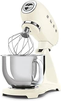 SMF03 Stand Mixer – 5 Qt Tilt-Head Mixer with Stainless Steel Bowl, 10 Speeds, Retro 50s Vintage Style – Cream
