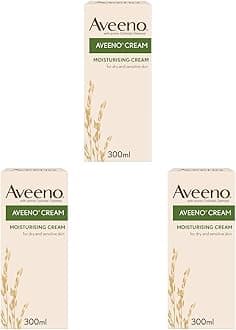Aveeno Cream, With Colloidal Oatmeal, Actively Moisturises Dry & Sensitive Skin, Regular Use Hydrates the Skin, Suitable For Adults & Also Babies From 3 Months, 300ml (Pack of 3)