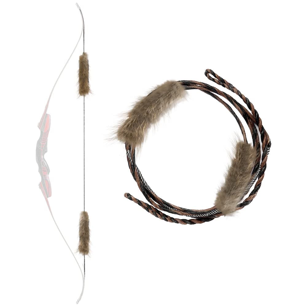 Flemish Bowstring Pre-Attached 1 Pair Beaver Fur Bow String Silencer 16 Strands D97 Bow Strings for Recurve Bow and Long Bow (Multiple Sizes)