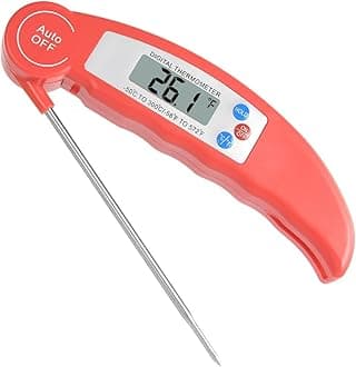 Digital Instant Read Meat Thermometer, High Accuracy Foldable Long Probe Food Cooking Thermometer with °F/°C, Auto On/Off, Red