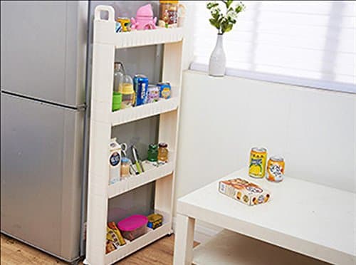 SJHO Sliding Storage Tower - Rolling Multi-Functional Shelf - White -3~4 Floors - Width 10CM+ Handle + Spacer,4Layers [Energy Class A]