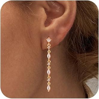 Gold Dangle Earrings for Women,Prom Jewelry Dainty Earring 14K Gold Plated Drop Earrings for Women Trendy Hypoallergenic CZ Dangling Earring