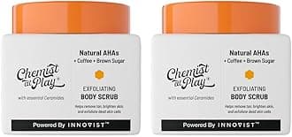 Chemist At Play Exfoliating Body Scrub for Removing Tan & Dead Cells | Rough, Bumpy & Pigmented Skin | Smooth, Soft & Bright Skin | Natural AHAs | Coffee | Unisex | 75g (Pack of 2)