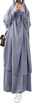 AlilyolWomens Muslim Abaya Solid Prayer Dress Islamic Maxi Kaftan with Hijab Dubai Full Length 2 Piece Dress