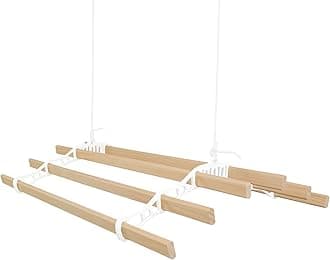 Clothes Airer Ceiling Pulley 6 Lath 0.9m White Maid Traditional Mounted Clothing Dryer Victorian Clothes Horse Laundry Drying Rack Extendable Cast Iron Varnished Pine Kitchen Utility FREE Fixing Kit