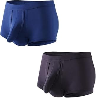 Men's Dual Pouch Underwear Short&Long Leg Bulge Boxer Briefs Separated Pouch Modal Trunks (US, Alpha, Large)