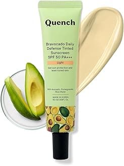 QUENCH BOTANICS Daily Defense Tinted Sunscreen SPF 50 PA+++ For Glowing Skin With Avocado & 2% Niacinamide | Blue Light Protection | Satin-Matte Finish | Made In Korea, Normal Skin (Light, 50Ml)