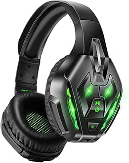 PHOINIKAS PS5 Gaming Headset for PS4, PC, Switch, Q10 Xbox One Headset with Stereo Sound, Detachable Mic, Wireless Bluetooth 5.3 Headphone only for Laptop/Phone/Tablet, 20H Battery (Green)