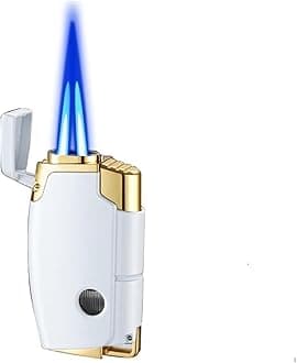 Windproof Butane Dual Flame Lighter,With Visible Fuel Window For Candles And Outdoor Camping (Butane Not Included)(White)