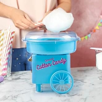 Countertop Mini Cotton Candy Machine with Sugar Scoop and 10 Serving Sticks - Cotton Candy Maker Machine for Home Carnival Birthday Party or Festival by Great Northern Popcorn (Blue)