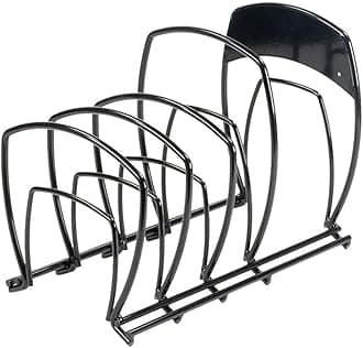 5-Tier, Kitchen and Pantry Cast Iron Cookware Storage Organizer, Steel Construction, Matte Black