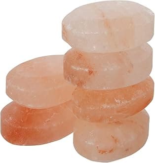 Flat Oval Massage Stone, Pink Crystal Hand-Carved Stone for Massage Therapy, Deodorant and Salt and Sugar Scrubs (Pack of 6)