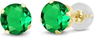 Gem Stone KingGem Stone King 14K Gold Gemstone Birthstone Solitaire Stud Earrings | Round 6MM | Gold Earrings for Women