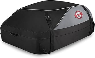 AmazonBasics 15 Cubic Feet Waterproof Roof Top Car Cargo Bag, Soft Shell Cargo Box with Reinforced Straps and Door Hooks, Fits All Cars - with or Without Luggage Rack