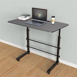 VISBY INDIA Adjustable Height Wooden Table with Wheels | Portable Multipurpose Table | Smooth Rolling Wheels | Work from Home Table (Black Height Adjustable)