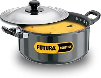 Hawkins Futura 5 Litre Cook n Serve Stewpot, Non Stick Pot with Stainless Steel Lid, Cooking Pot with Lid, Black (NST50)