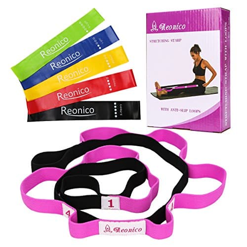 Emopavy Reonico Stretch Strap with Loops Stretching Strap and Resistance Bands Set of 5 Exercise Bands for Physical Therapy and Yoga