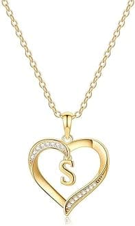 Heart Initial Necklace for Women, 14K Gold Plated Cubic Zirconia Heart Pendant Necklace, Dainty Initial Charm Necklace Letter A to Z Initial Jewelry for Women Girls