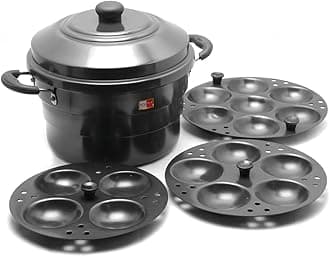 KCL Hard Anodised Aluminium Idli Maker/Non-Whistling Traditional Idli Cooker/Idlipot, Cooking 16 Idli Size 36, Black Color. Idli steamer works on gas and induction stove.