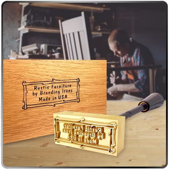Custom Branding Iron with Personalized Text and Twig Border 3/4" x 1-1/2" - Made in USA