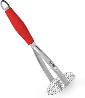 Stainless Steel Potato Mashers, Joyoldelf Baby Food Masher with Non Slip Handle for Mashed Potatoes, Jam, Vegetables and Fruits (Red)