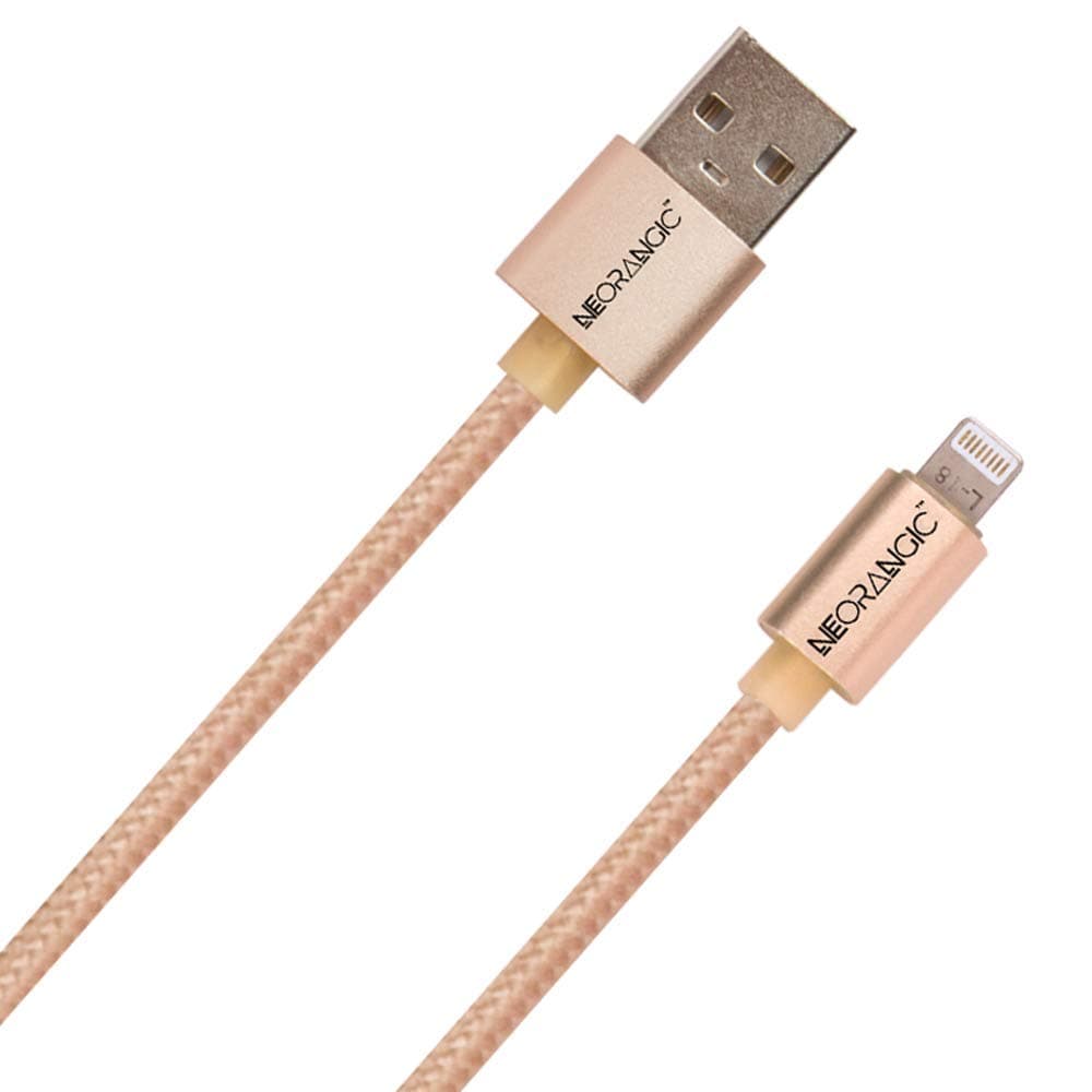 Neorangic Nylon Braided Rugged Fast Data Charging Cable Compatible for Apple iPhone, iPad, iPod 4 Feet (1.2 Mtr, Golden)