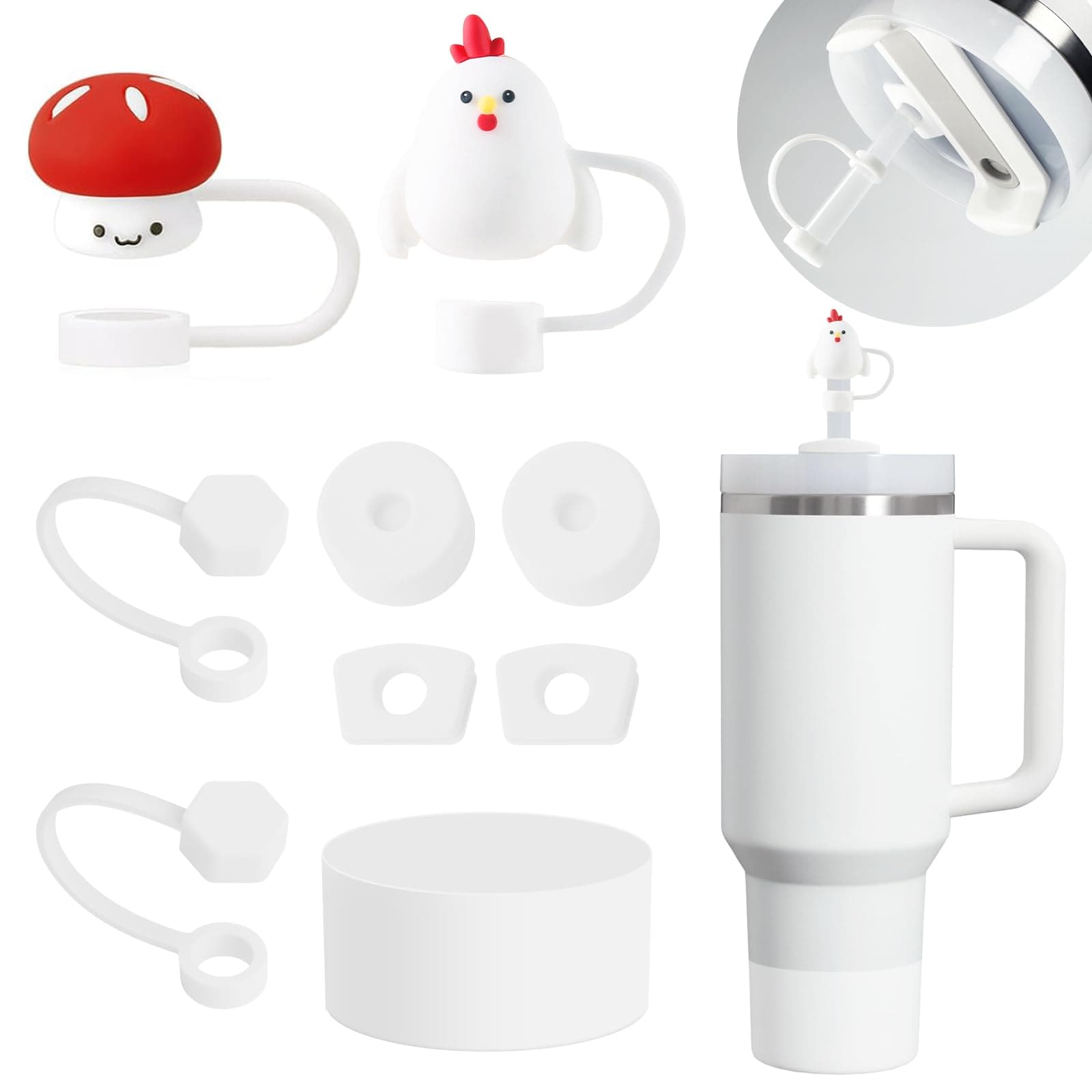 Stanley Cup Accessories Set Including 6 Pcs Silicone Spill Proof Stopper, 2 Pcs Straw Cover Cap for 9-10 mm Straws, 1 Pcs Silicone Boot for Stanley Cup Stanley 40oz & 30oz Tumbler (Frost)