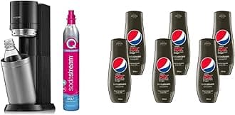 Duo Sparkling Water Maker Machine - Black + Set of 6 x Pepsi Max concentrates, Sugar-Free
